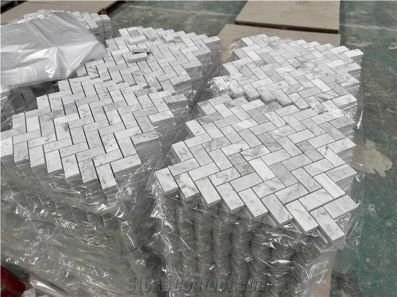 Custom Italy Bianco Carrara Marble Mosaic Tiles