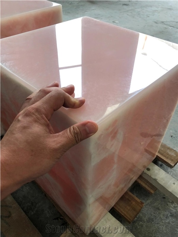 Custom Natural Pink Onxy Plinth Coffee Table