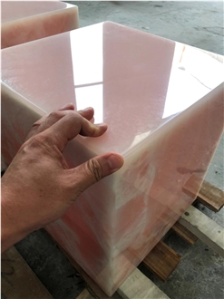 Custom Natural Pink Onxy Plinth Coffee Table