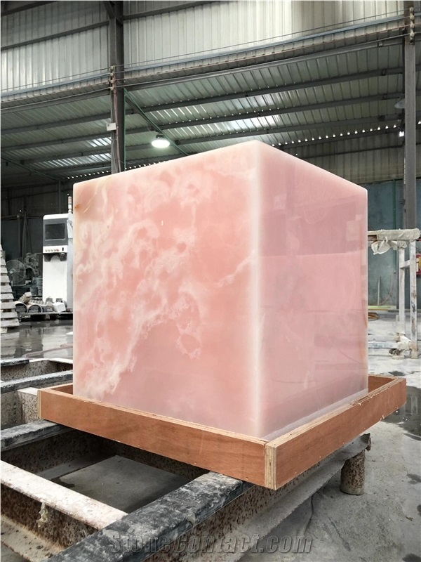 Custom Natural Pink Onxy Plinth Coffee Table