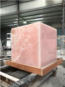 Custom Natural Pink Onxy Plinth Coffee Table