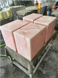 Custom Natural Pink Onxy Plinth Coffee Table