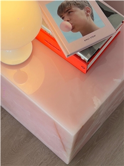 Custom Natural Pink Onxy Plinth Coffee Table