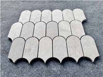 Fish Scale Shape Grey Travetine Stone Mosaic Tiles