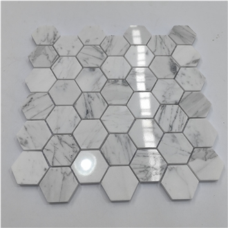 Hexagonal Carrara White Marble Mosaic Tiles