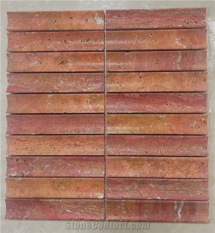 Iran Red Travertine Mosaic Tiles For Bathroom Decor