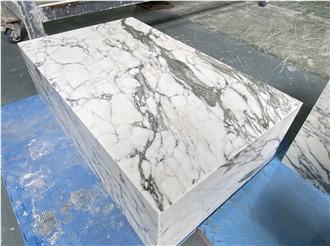 Italian Arabescato White Marble Plinth Coffee Table