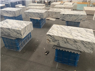 Italian Arabescato White Marble Plinth Coffee Table