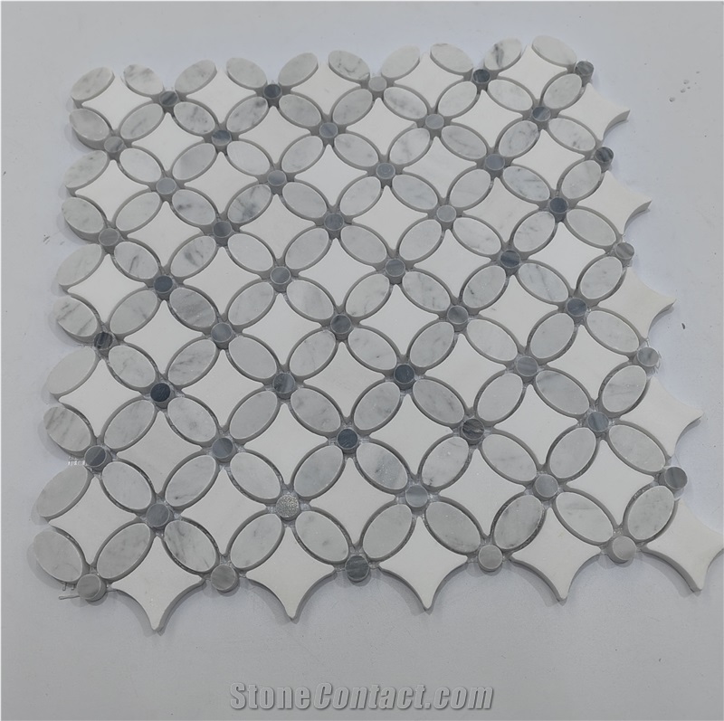Petal Carrara And Crystal White Marble Mosaic Mosaic Tiles