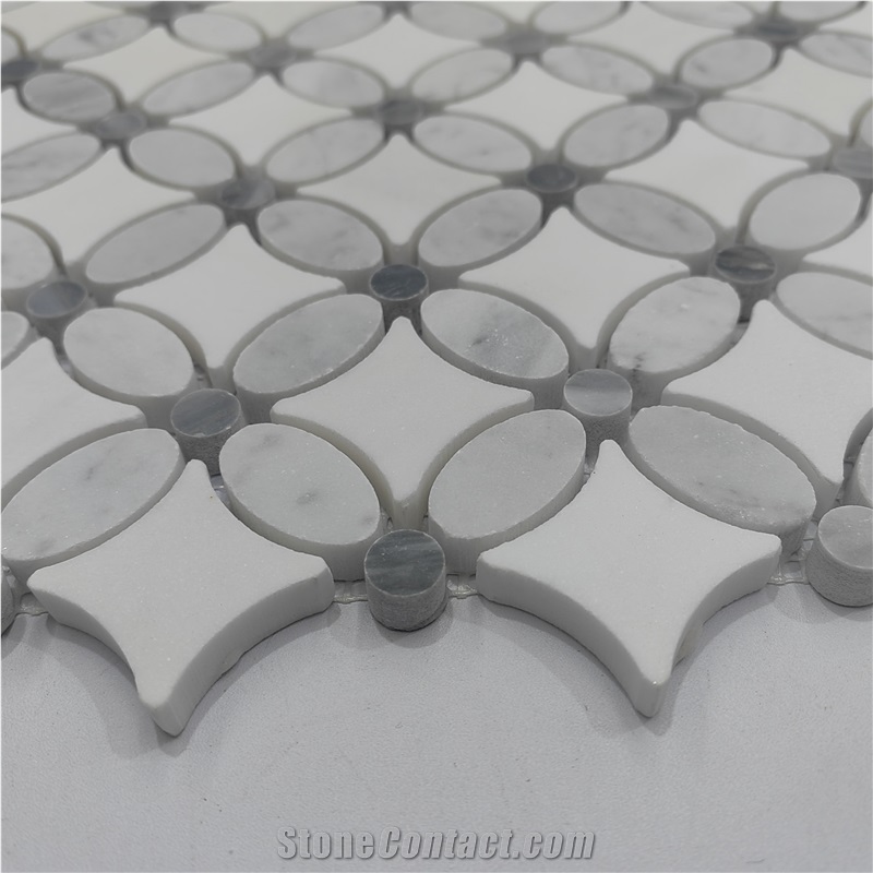 Petal Carrara And Crystal White Marble Mosaic Mosaic Tiles