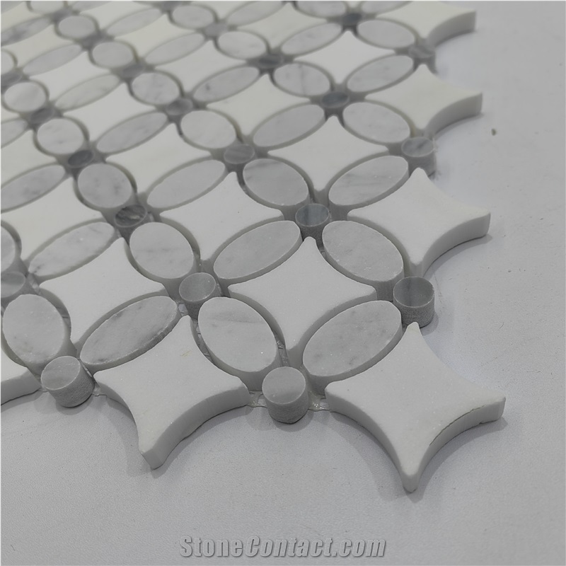 Petal Carrara And Crystal White Marble Mosaic Mosaic Tiles