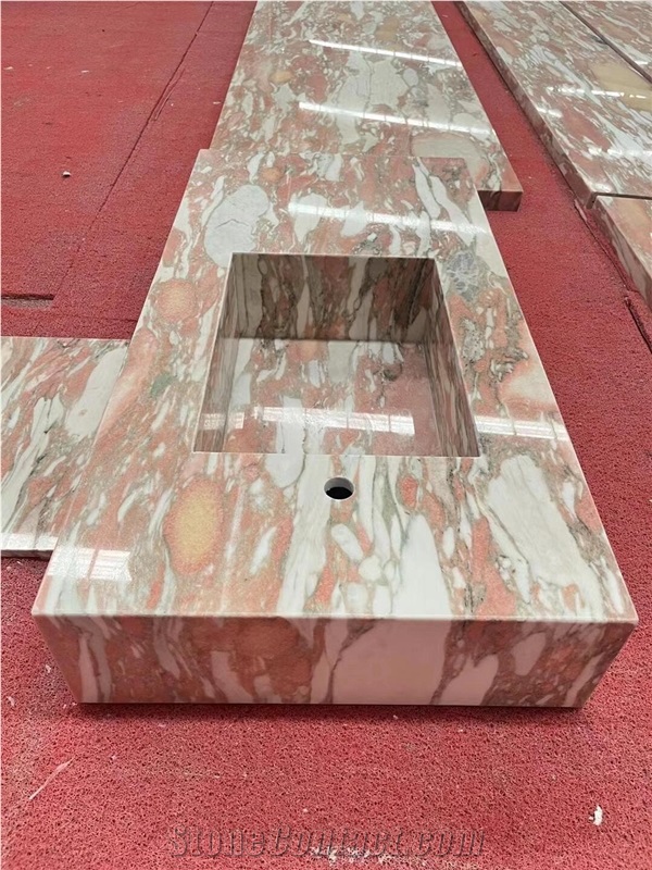 Pink Norwegian Rosa Marble Prefab Bathroom Vanity Tops