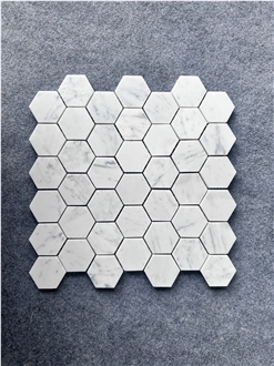 Polished White Carrara Marble Hexagon Wall Mosaic Tiles