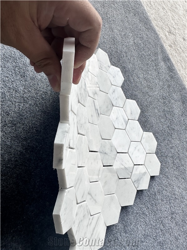 Polished White Carrara Marble Hexagon Wall Mosaic Tiles