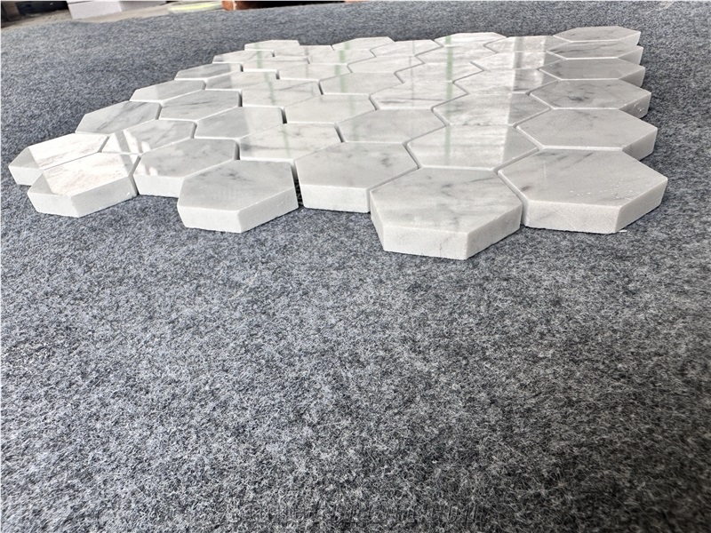 Polished White Carrara Marble Hexagon Wall Mosaic Tiles