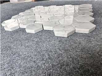 Polished White Carrara Marble Hexagon Wall Mosaic Tiles