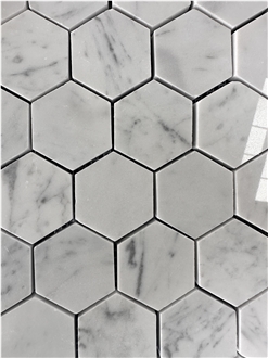 Polished White Carrara Marble Hexagon Wall Mosaic Tiles