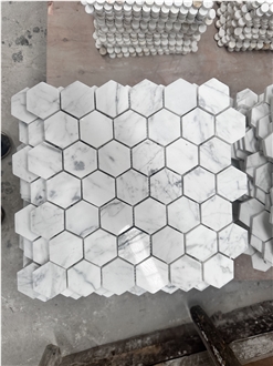 Polished White Carrara Marble Hexagon Wall Mosaic Tiles