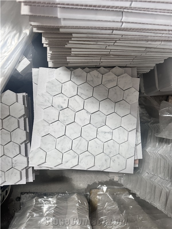 Polished White Carrara Marble Hexagon Wall Mosaic Tiles