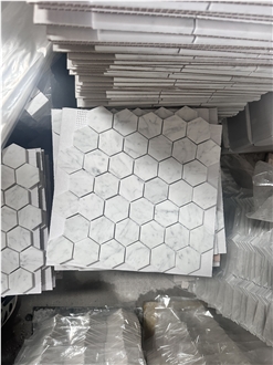 Polished White Carrara Marble Hexagon Wall Mosaic Tiles