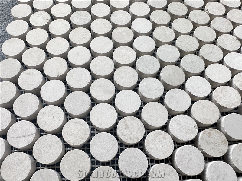 Round Shape Beige Travetine Bathroom Mosaic Tiles