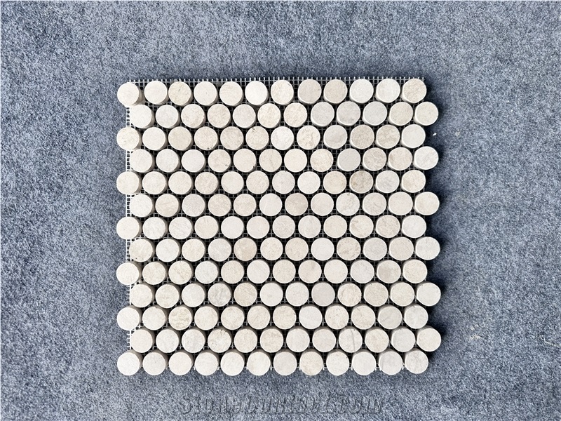 Round Shape Beige Travetine Bathroom Mosaic Tiles