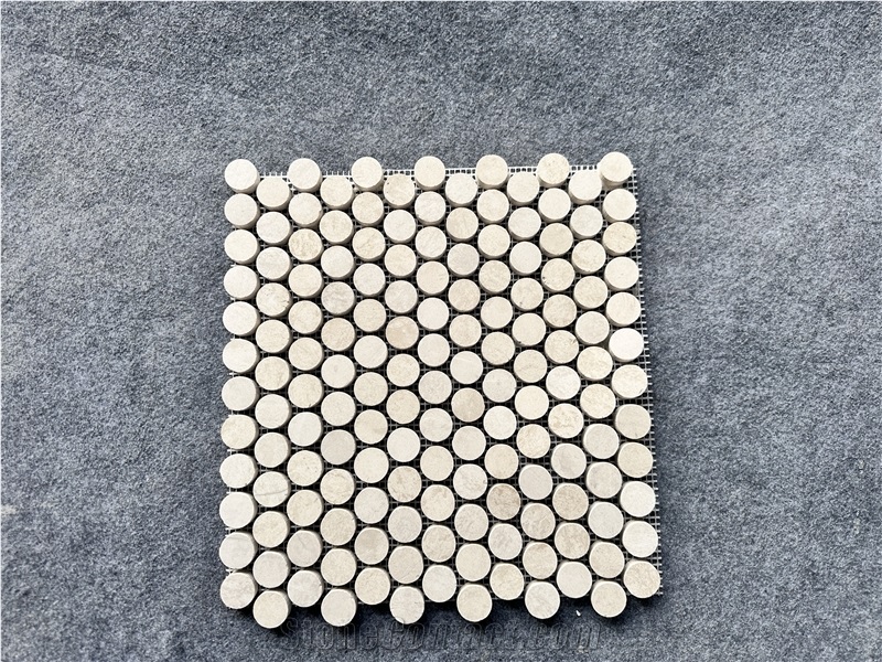 Round Shape Beige Travetine Bathroom Mosaic Tiles