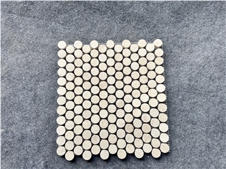Round Shape Beige Travetine Bathroom Mosaic Tiles