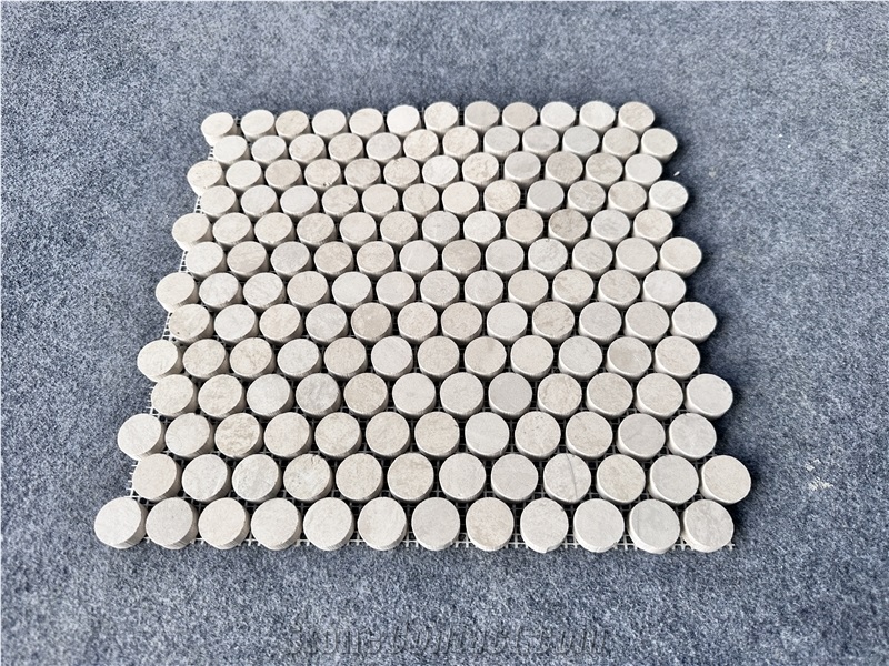 Round Shape Beige Travetine Bathroom Mosaic Tiles