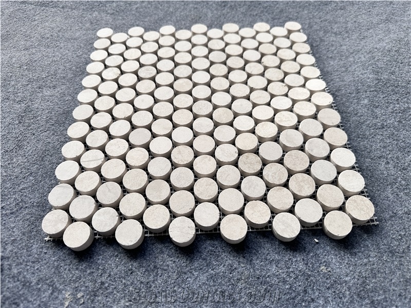 Round Shape Beige Travetine Bathroom Mosaic Tiles