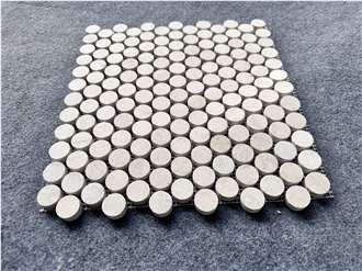 Round Shape Beige Travetine Bathroom Mosaic Tiles