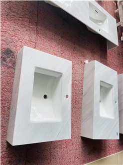 Turkey Bianco Dolomite Marble Prefab Bathroom Vanity Tops
