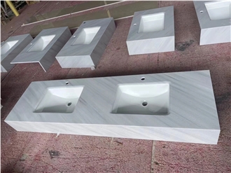 Turkey Bianco Dolomite Marble Prefab Bathroom Vanity Tops