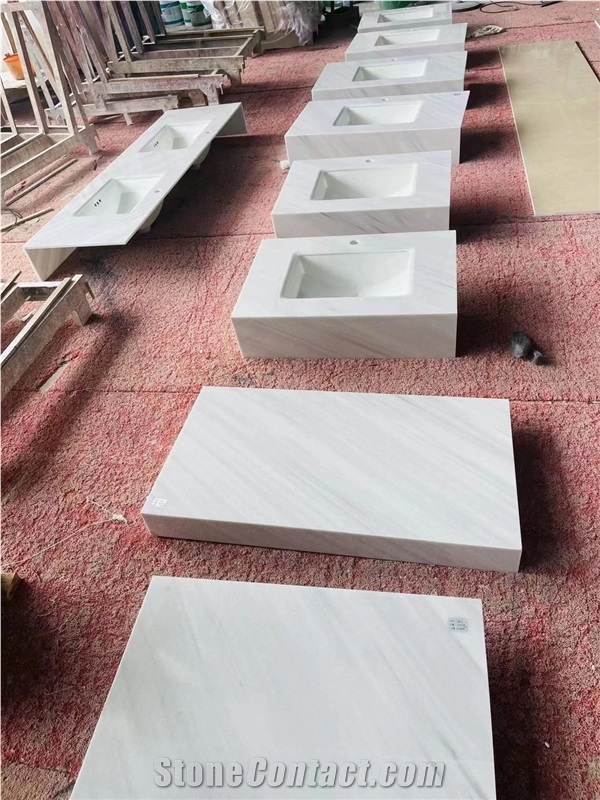 Turkey Bianco Dolomite Marble Prefab Bathroom Vanity Tops