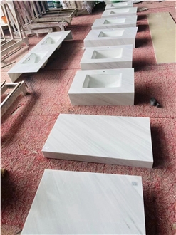 Turkey Bianco Dolomite Marble Prefab Bathroom Vanity Tops