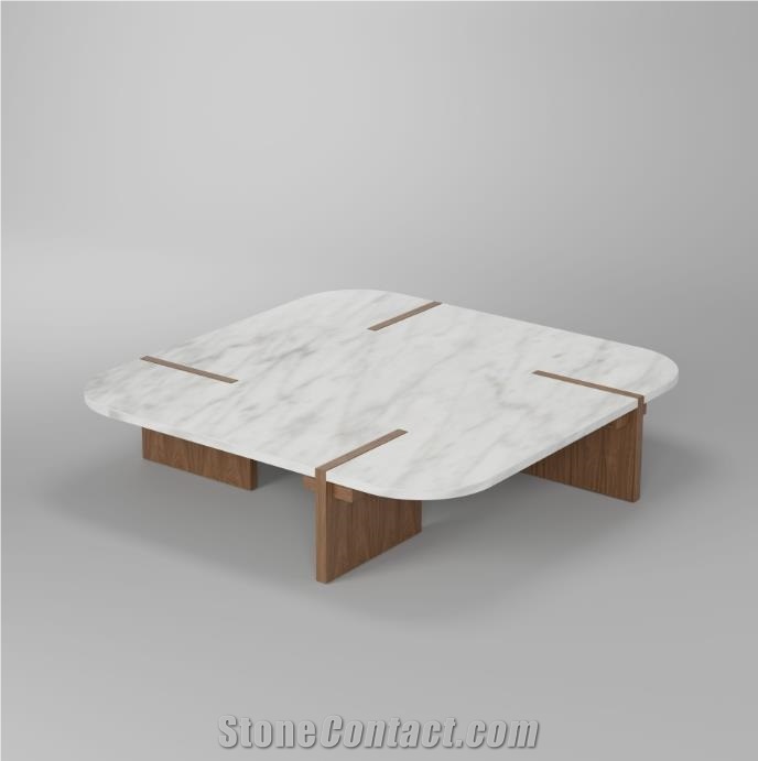 Alyattes - Volakas Marble & Light Walnut Coffee Table