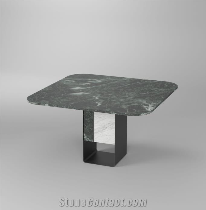 Metis - Verde Naoussa Marble - Gunmetal Dinner Table
