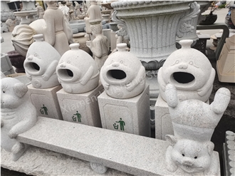 Gray Granite  Trash Can Stone Trash Can