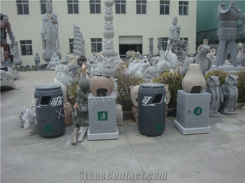 Gray Granite  Trash Can Stone Trash Can