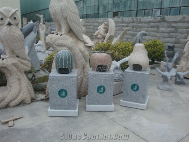 Gray Granite  Trash Can Stone Trash Can