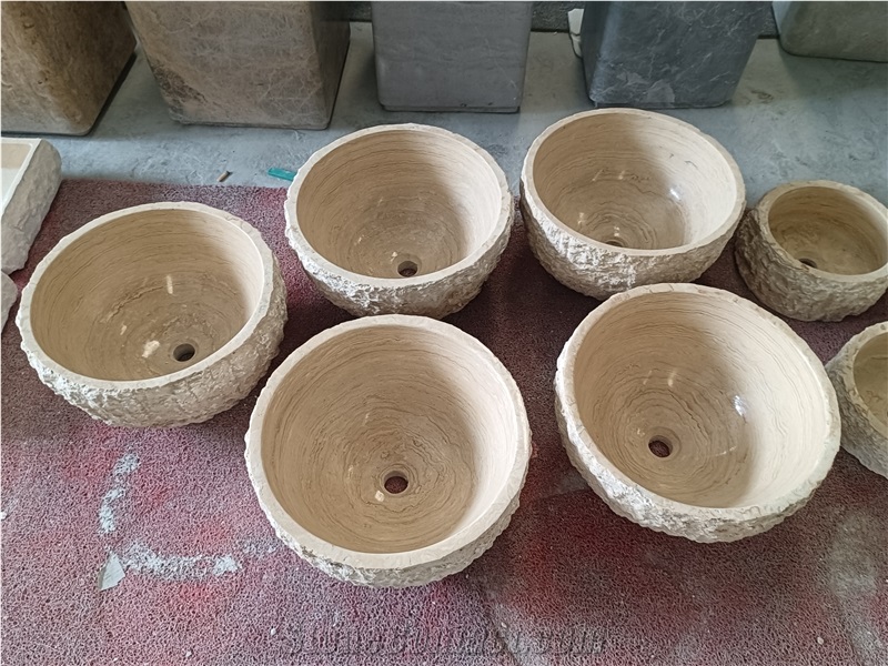 Beige Travertine Natural Edge Round Wash Basin