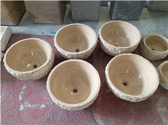 Beige Travertine Natural Edge Round Wash Basin