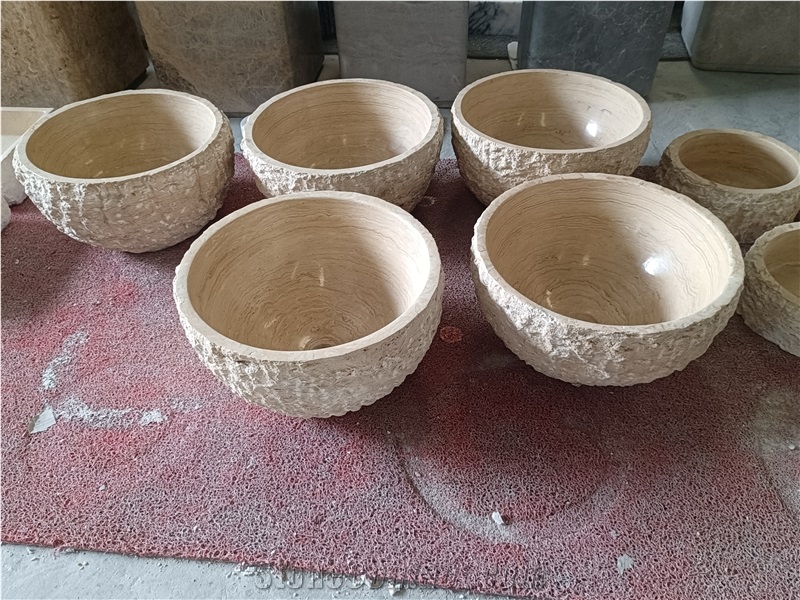 Beige Travertine Natural Edge Round Wash Basin