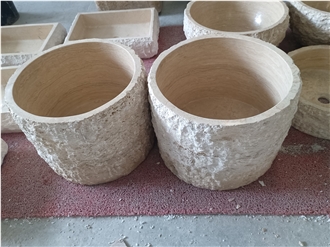 Beige Travertine Natural Edge Round Wash Basin