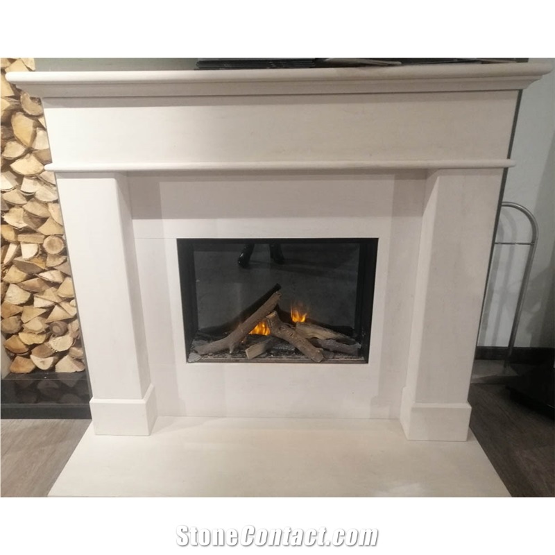 Modern Design White Limestone Fireplace Surround