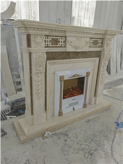 Modern Indoor Decorative Beige Marble Fireplace Mantel
