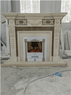Modern Indoor Decorative Beige Marble Fireplace Mantel