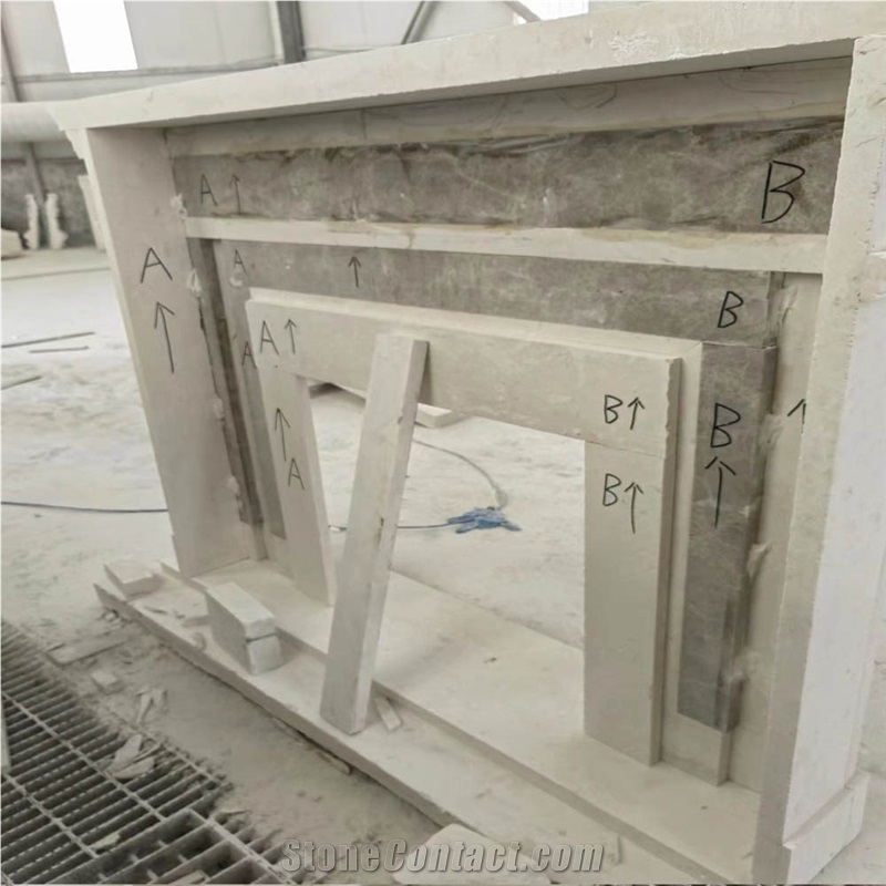 Modern Indoor Decorative Beige Marble Fireplace Mantel