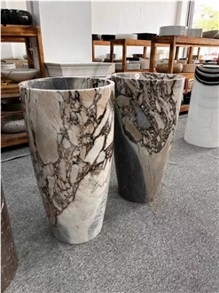 Polished Dark Emperador Marble Pedestal Wash Basins