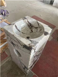 Polished Dark Emperador Marble Pedestal Wash Basins